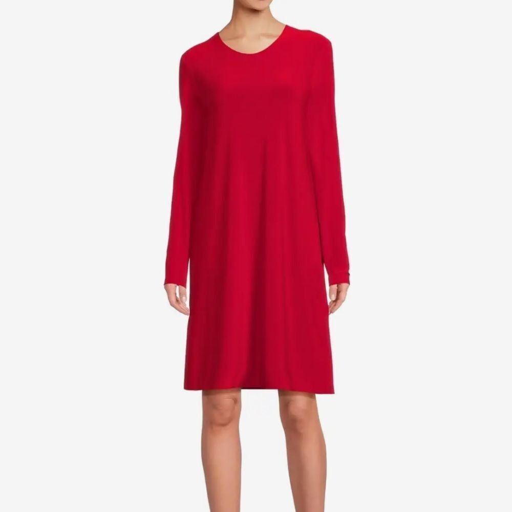 Norma Kamali Long Sleeve Crew Dress To Knee in red XL